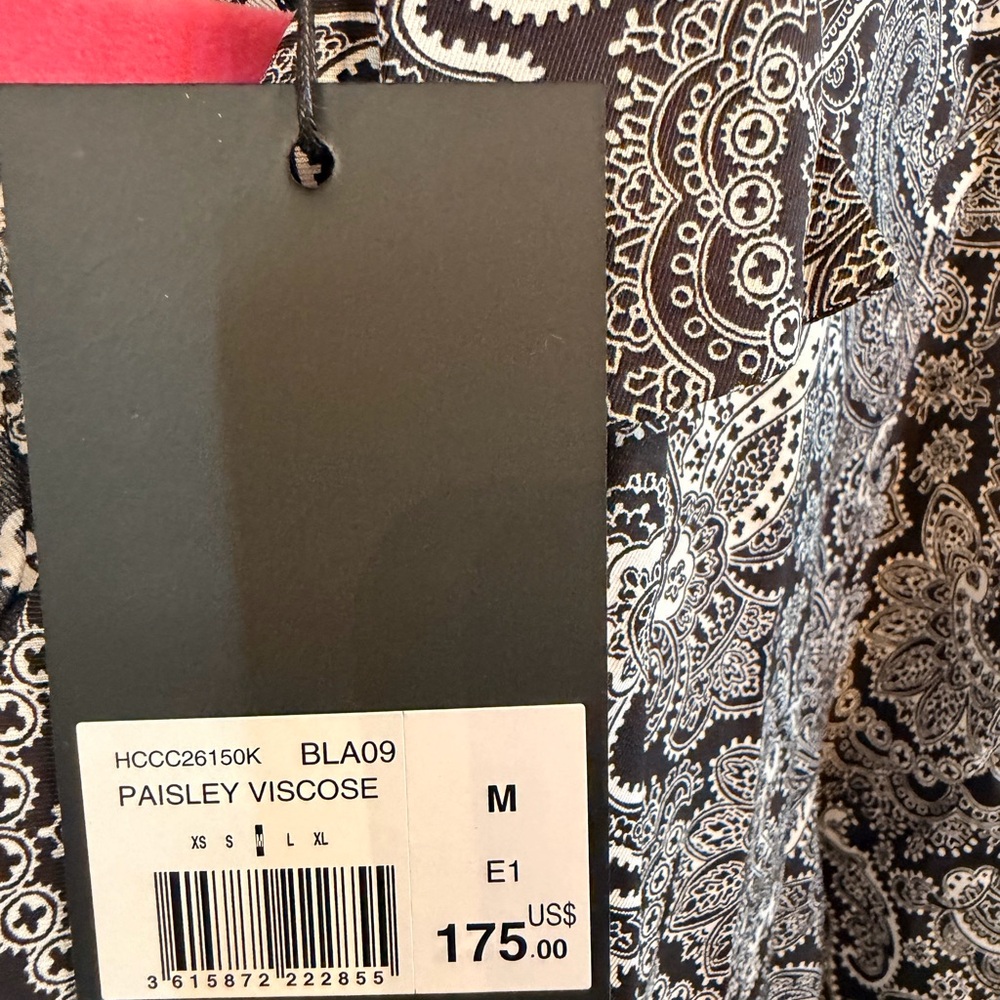 🆕The Kooples Paisley Button-Up Shirt in Viscose Black & White NWT Men’s size M - Picture 4 of 9